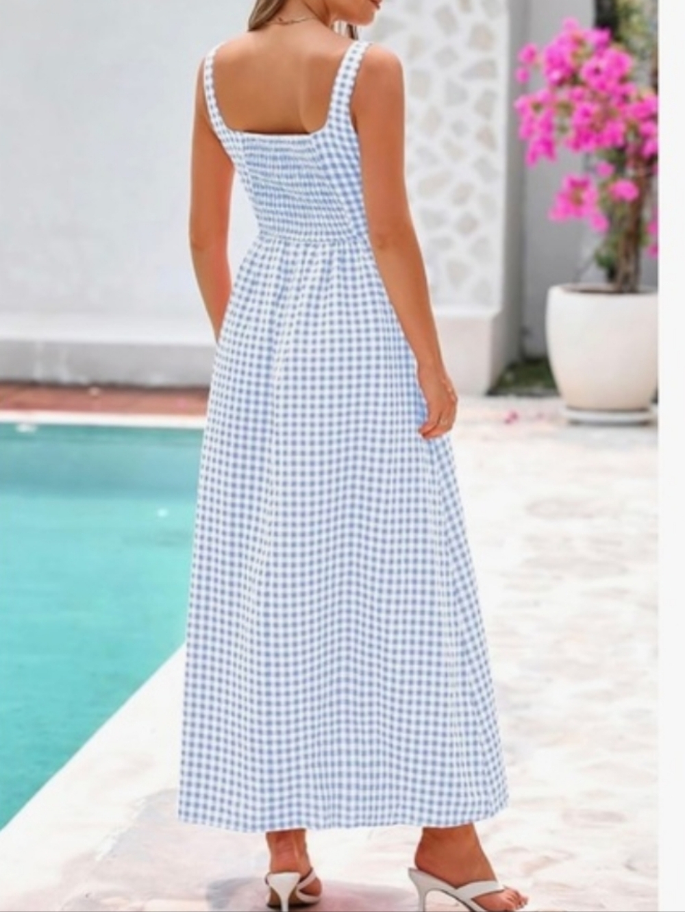 NWT Pretty Garden Blue Gingham Maxi Dress S - Picture 2 of 2
